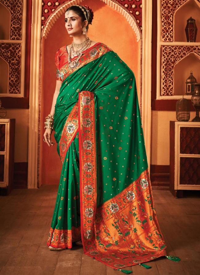 Banarasi Silk Green Wedding Wear Weaving Saree